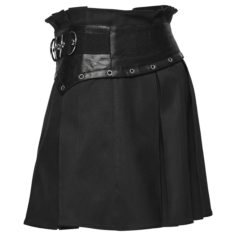 Black Gothic Pleated Mini Skirt with Metal Accents