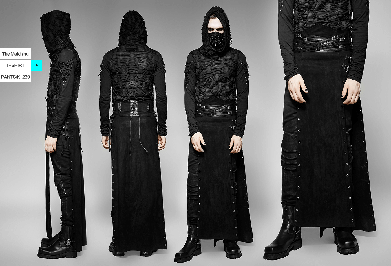 Black Gothic Punk Long Skirt-Kilt with Buckles