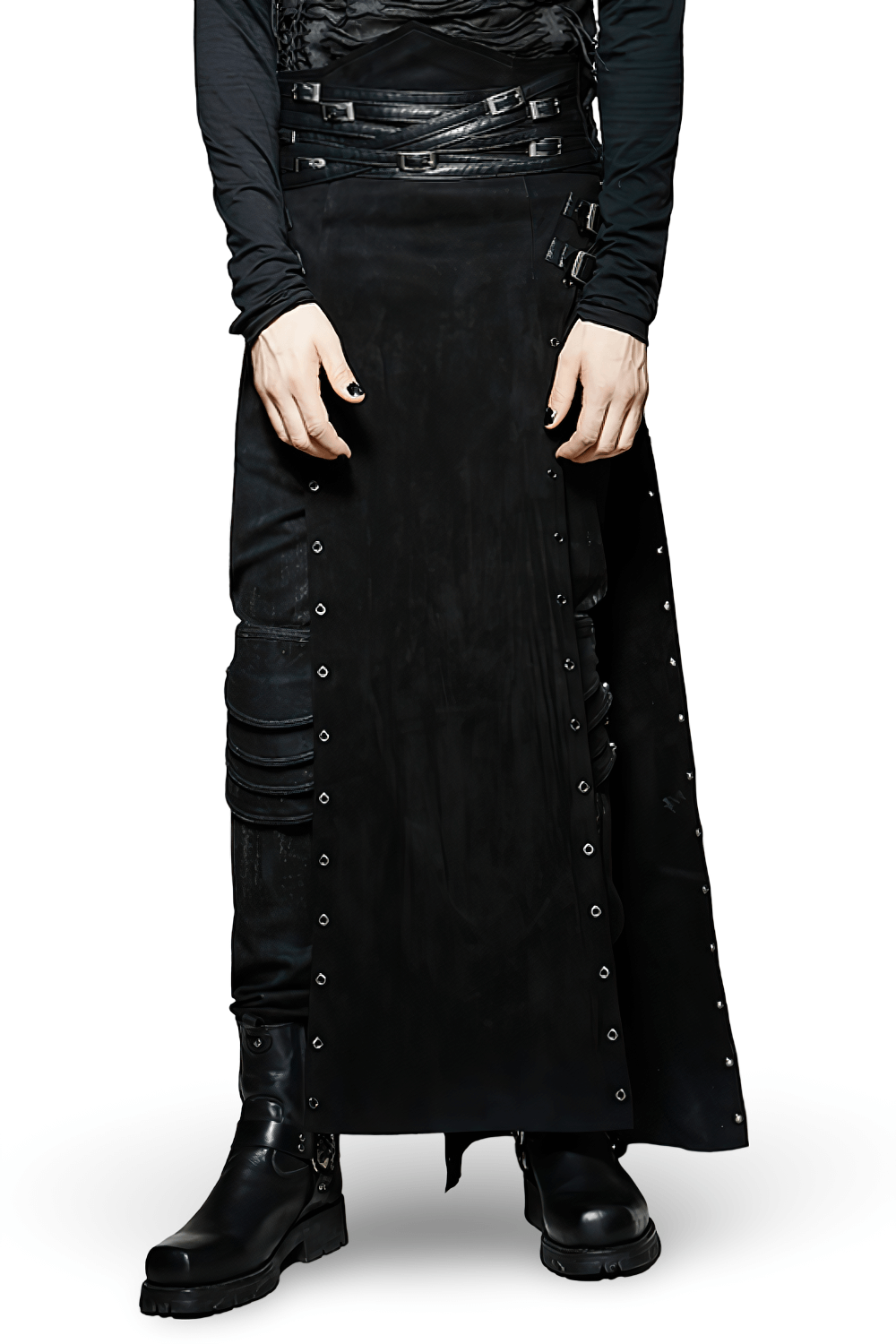 Black Gothic Punk Long Skirt-Kilt with Buckles