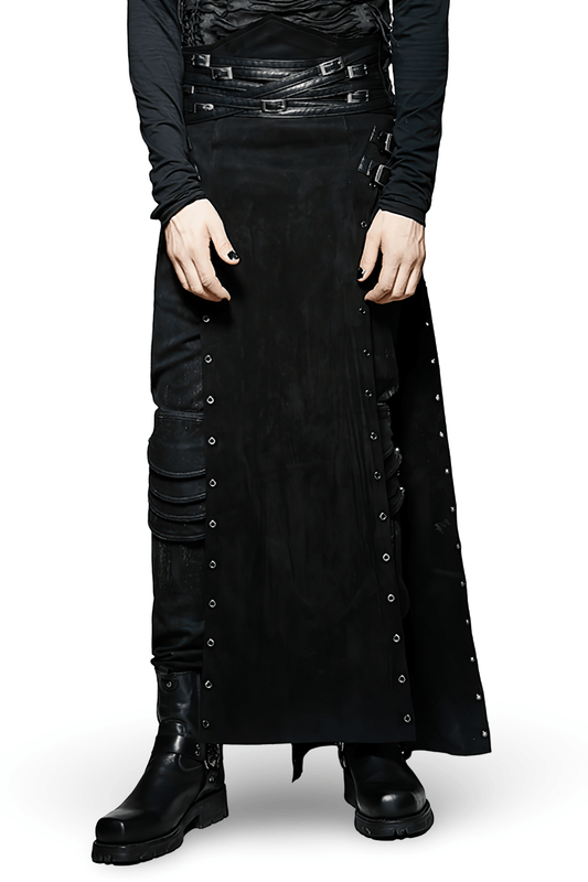 Black Gothic Punk Long Skirt-Kilt with Buckles