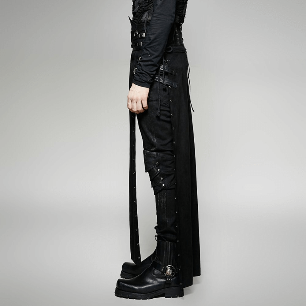 Black Gothic Punk Long Skirt-Kilt with Buckles
