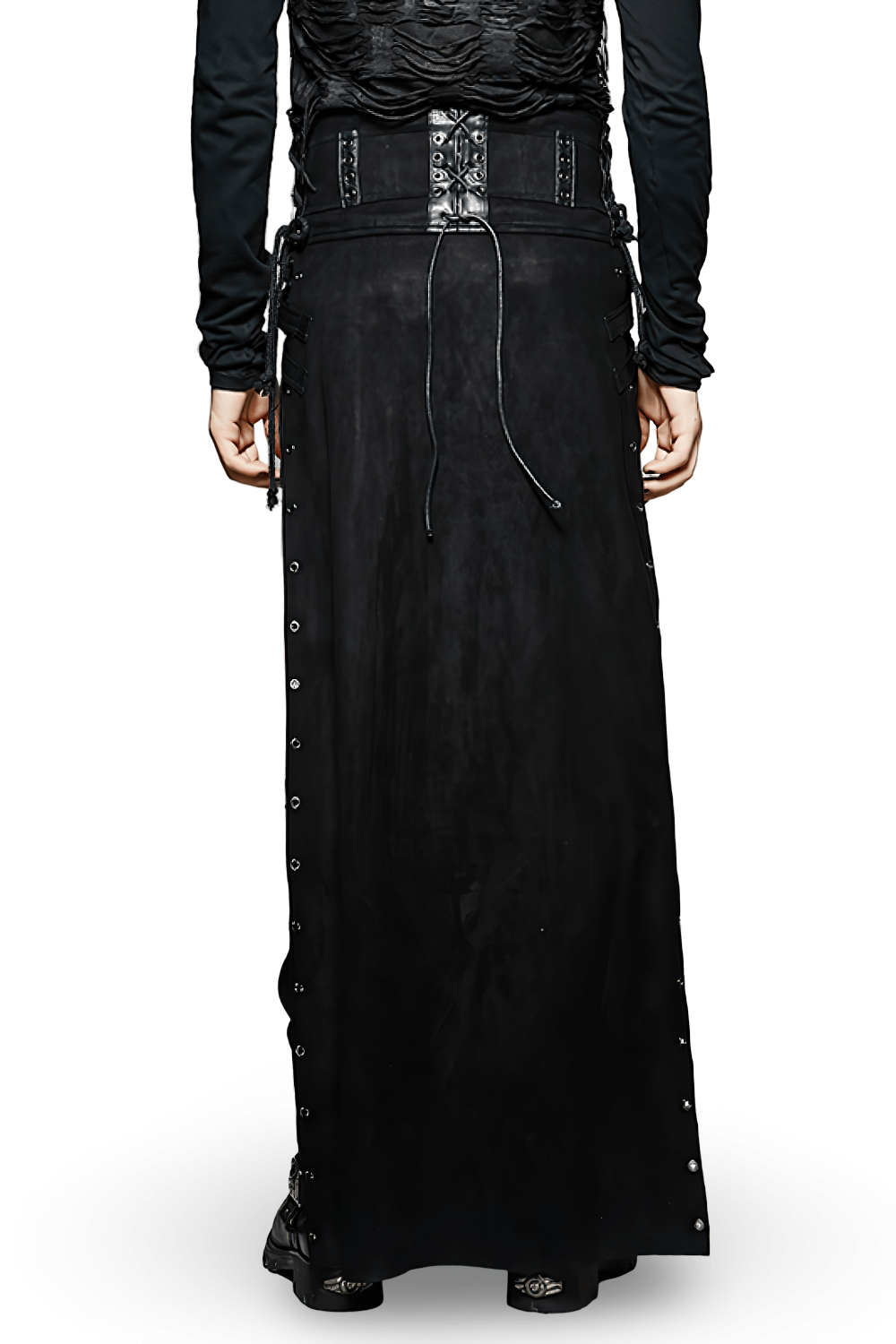 Black Gothic Punk Long Skirt-Kilt with Buckles