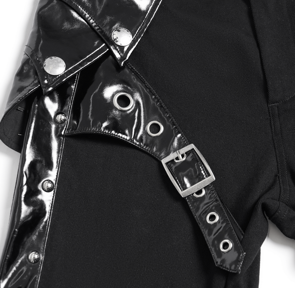 Black Gothic Punk Pants with Studded Buckle and Strap Detail