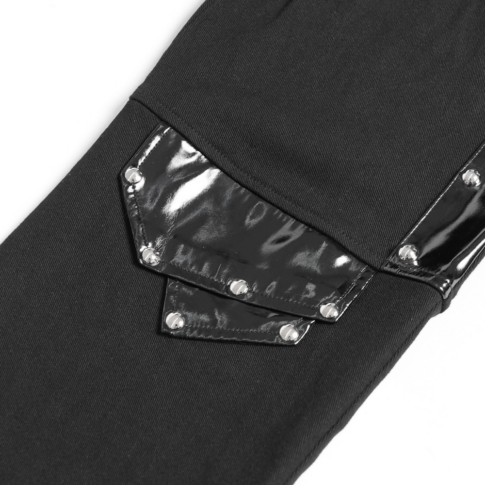 Black Gothic Punk Pants with Studded Buckle and Strap Detail