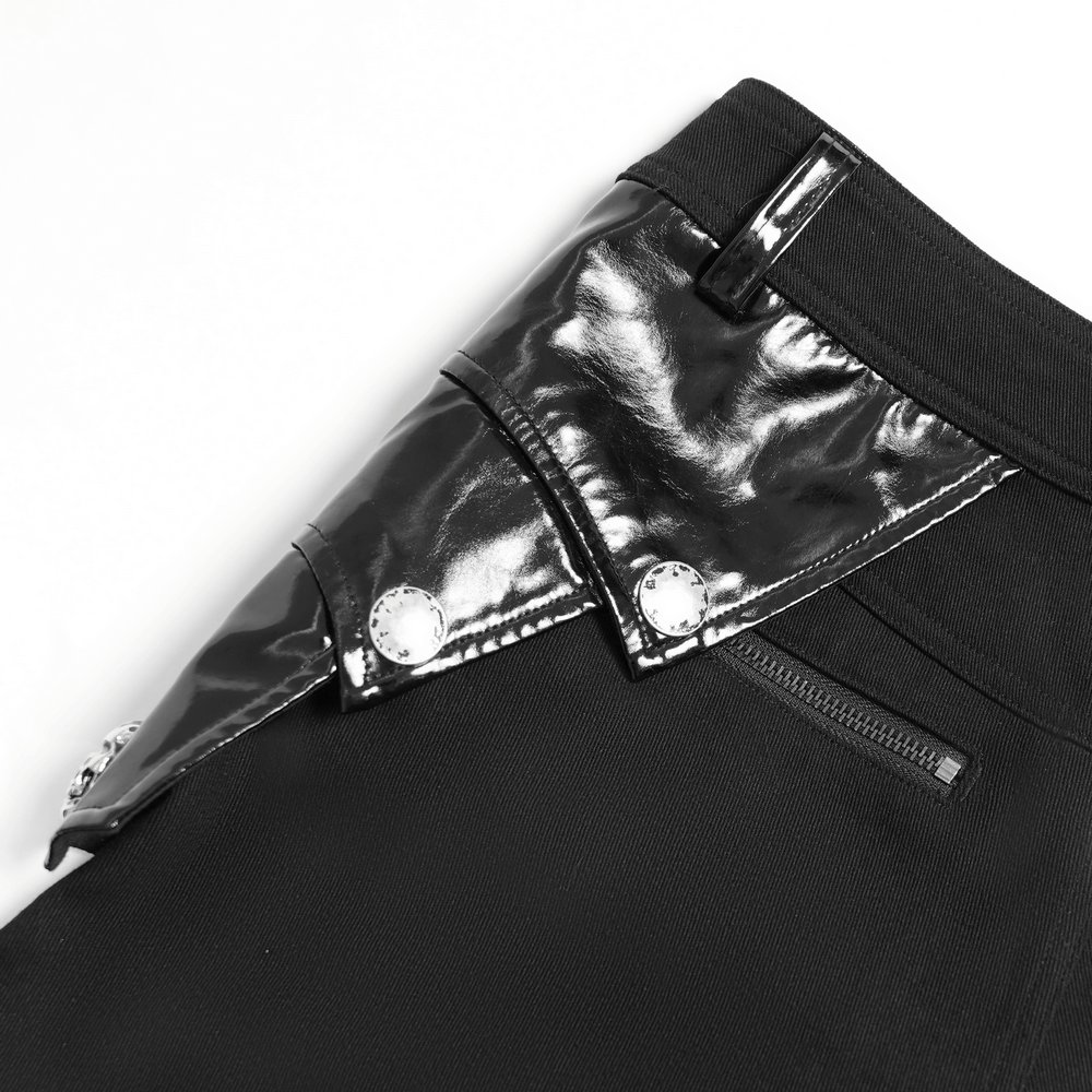 Black Gothic Punk Pants with Studded Buckle and Strap Detail