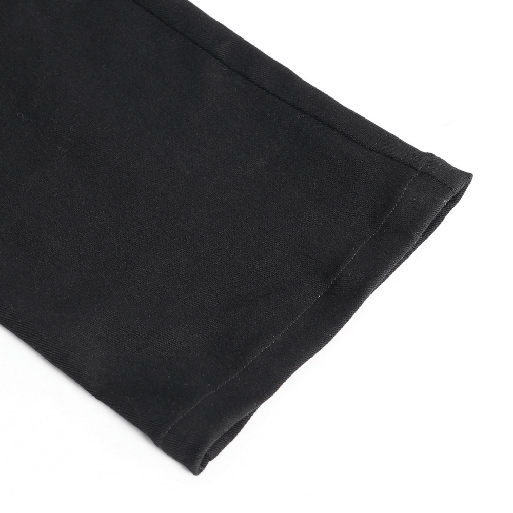 Black Gothic Punk Pants with Studded Buckle and Strap Detail