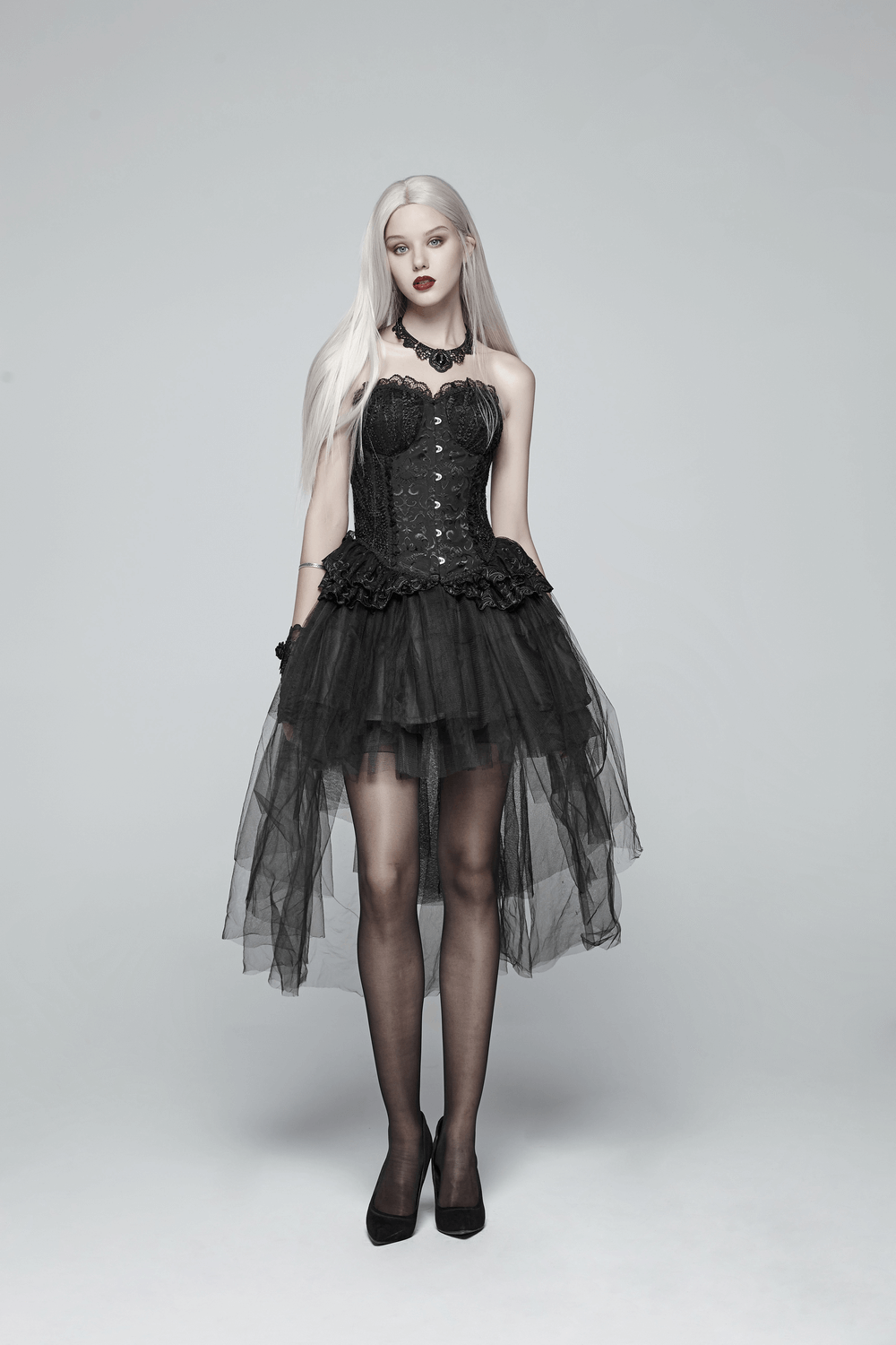 Black Gothic Punk Rave Mesh Victorian Skirt Bustle