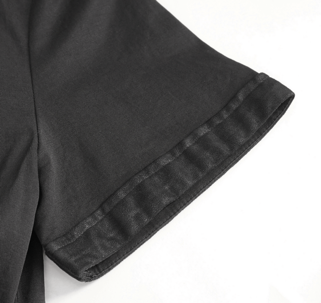 Black Gothic Punk Short Sleeves Shirt for Men / Male Shirts With Shoulder Thin Imitation Leather