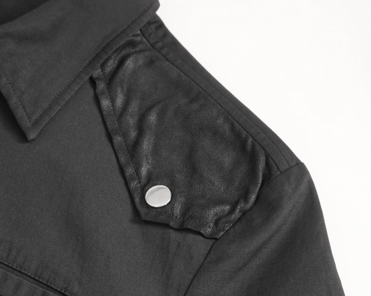 Black Gothic Punk Short Sleeves Shirt for Men / Male Shirts With Shoulder Thin Imitation Leather