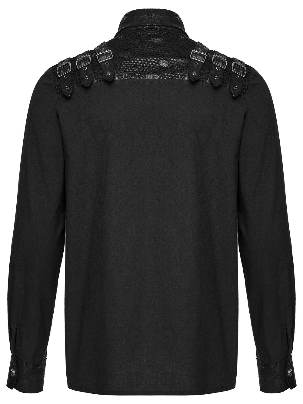 Black Gothic Shirt with Buckle Shoulder and Mesh Detail