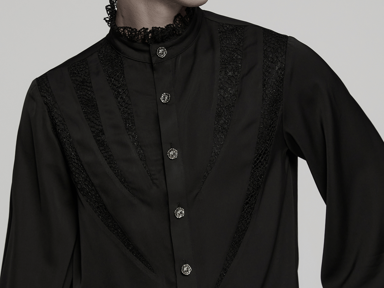 Black Gothic Shirt with Lace and Chiffon Details