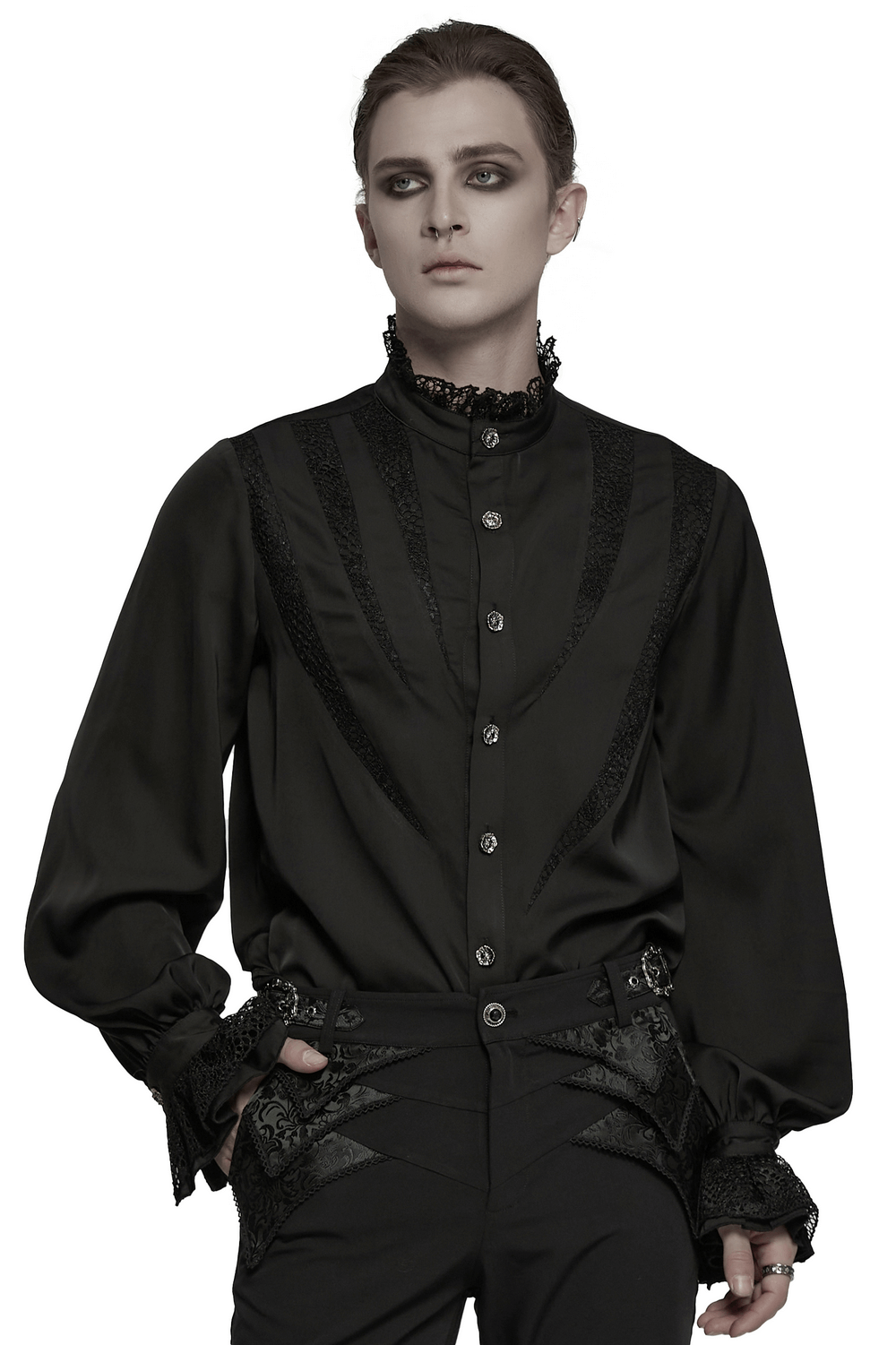 Black Gothic Shirt with Lace and Chiffon Details