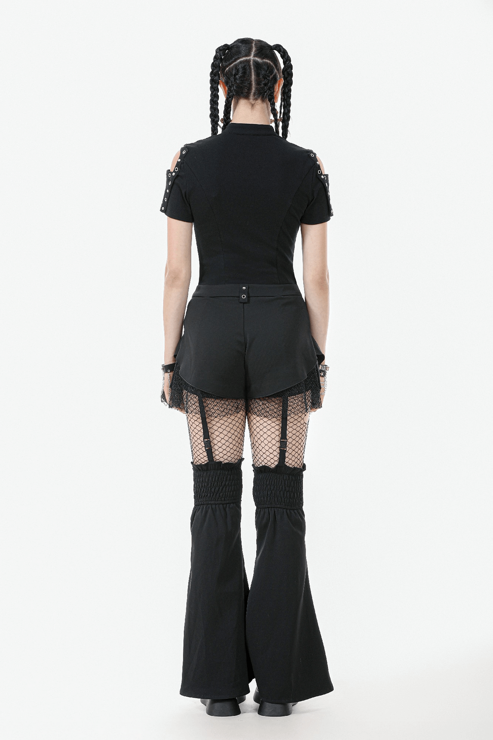 Black Gothic Shorts with Straps and Detachable Flares