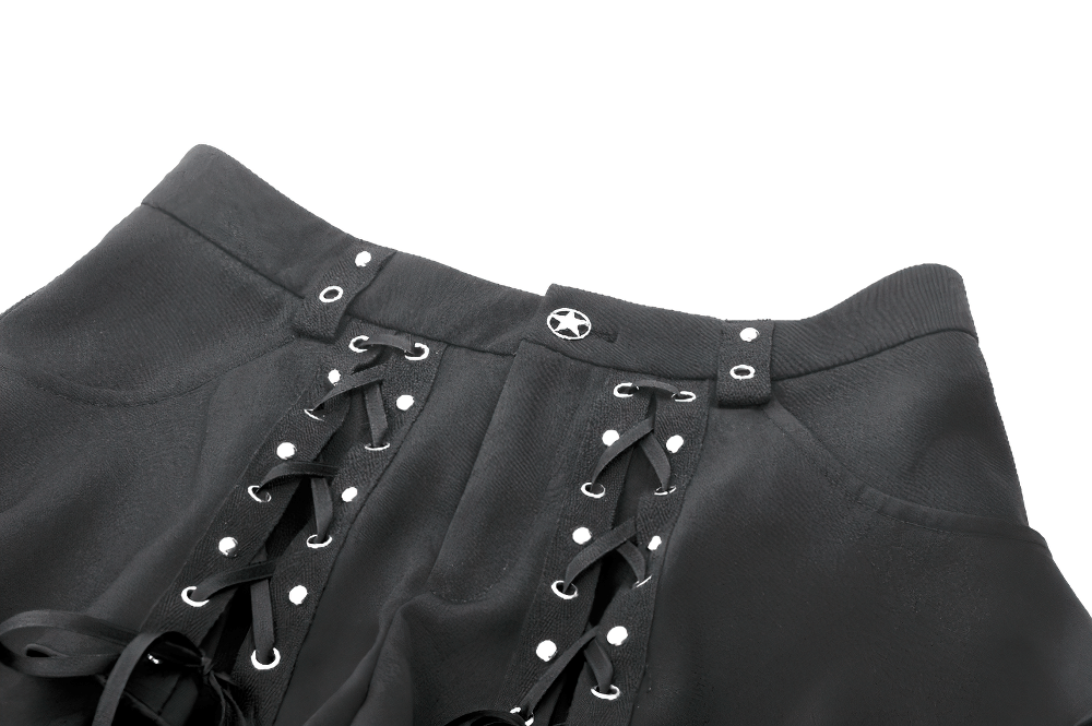Black Gothic Shorts with Straps and Detachable Flares
