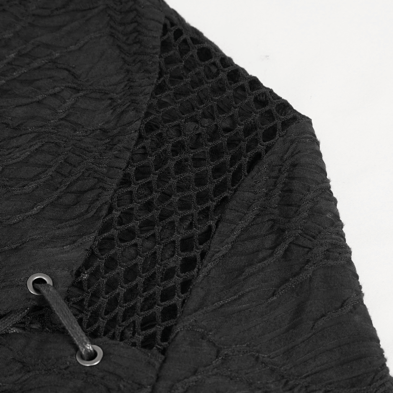 Black Gothic Stand Collar Zipper Crop Top / Women's Tops with Split Long Sleeves and Thumb Hole