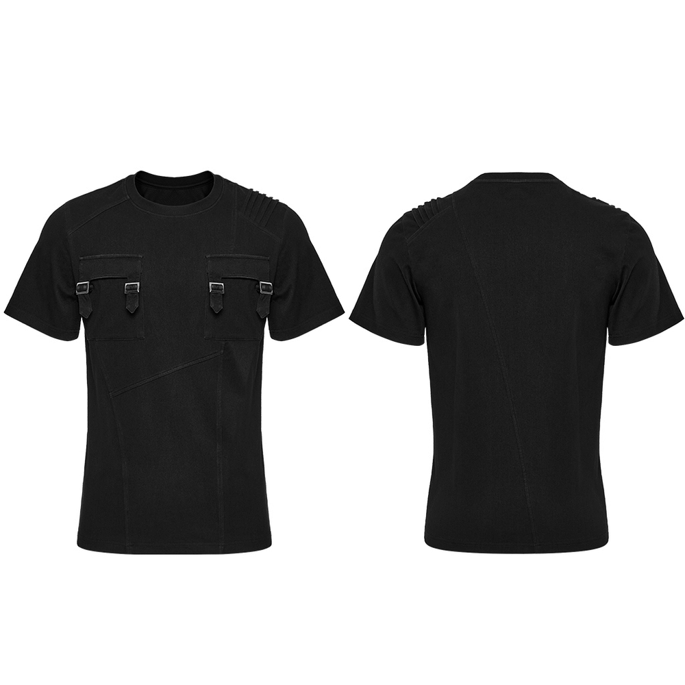 Black Gothic T-shirt with Buckles and Shoulder Detail