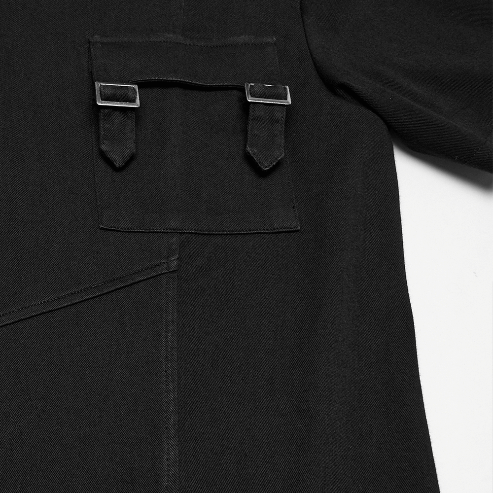 Black Gothic T-shirt with Buckles and Shoulder Detail