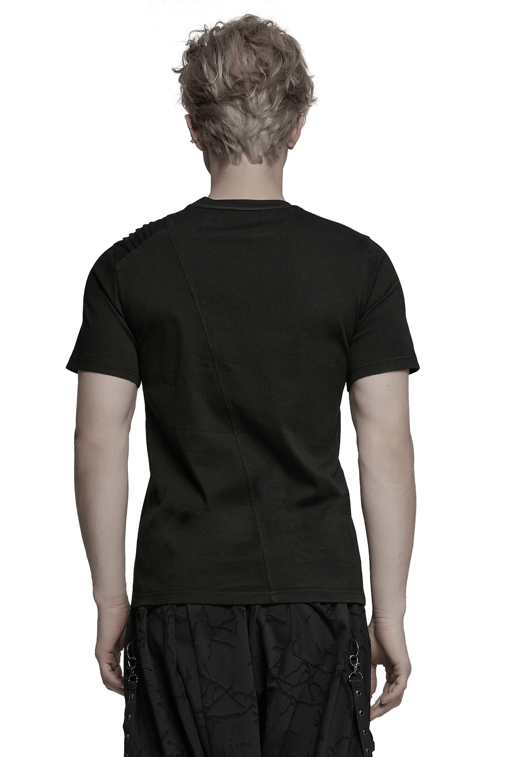 Black Gothic T-shirt with Buckles and Shoulder Detail
