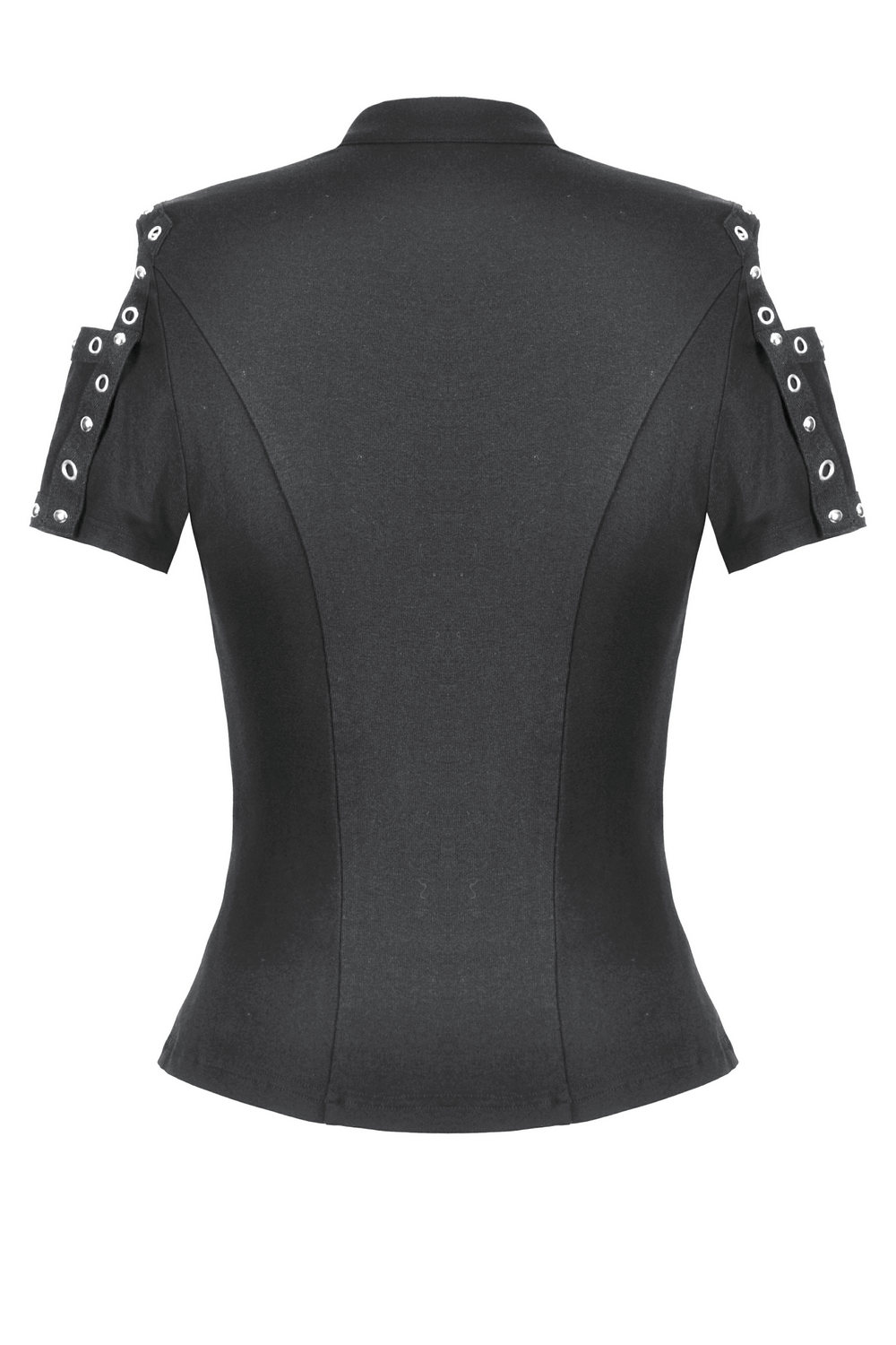 Black Gothic Top with Studded Cross and Cut-Out Design