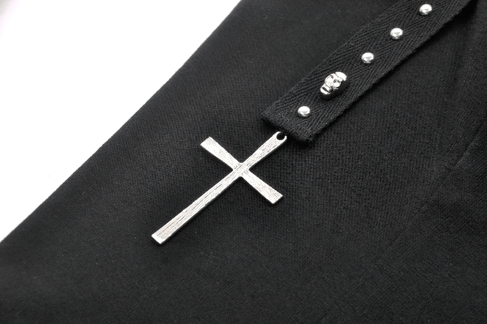 Black Gothic Top with Studded Cross and Cut-Out Design