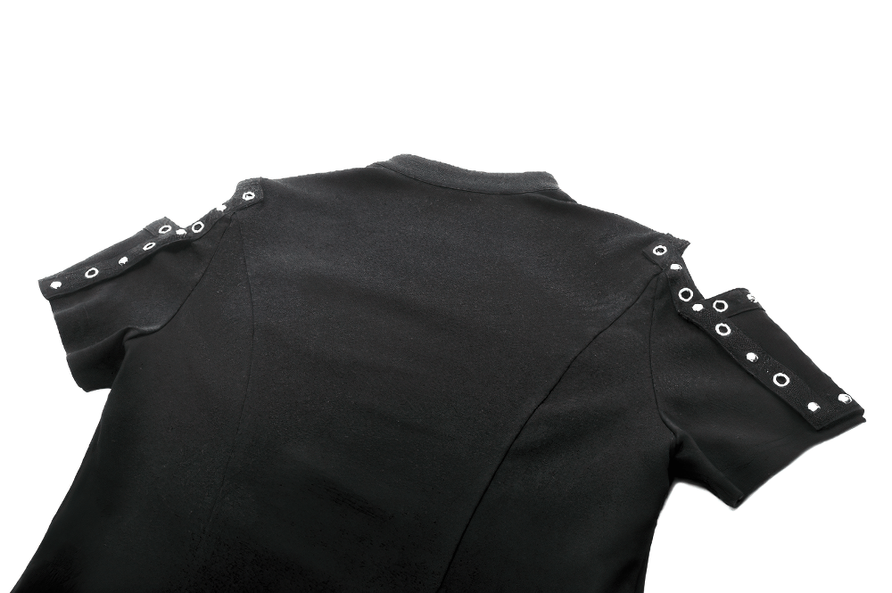 Black Gothic Top with Studded Cross and Cut-Out Design