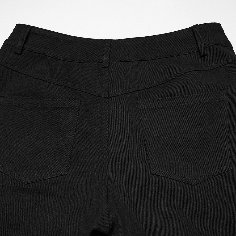 Black Gothic Twill Pants with Mesh and Rivet Detailing