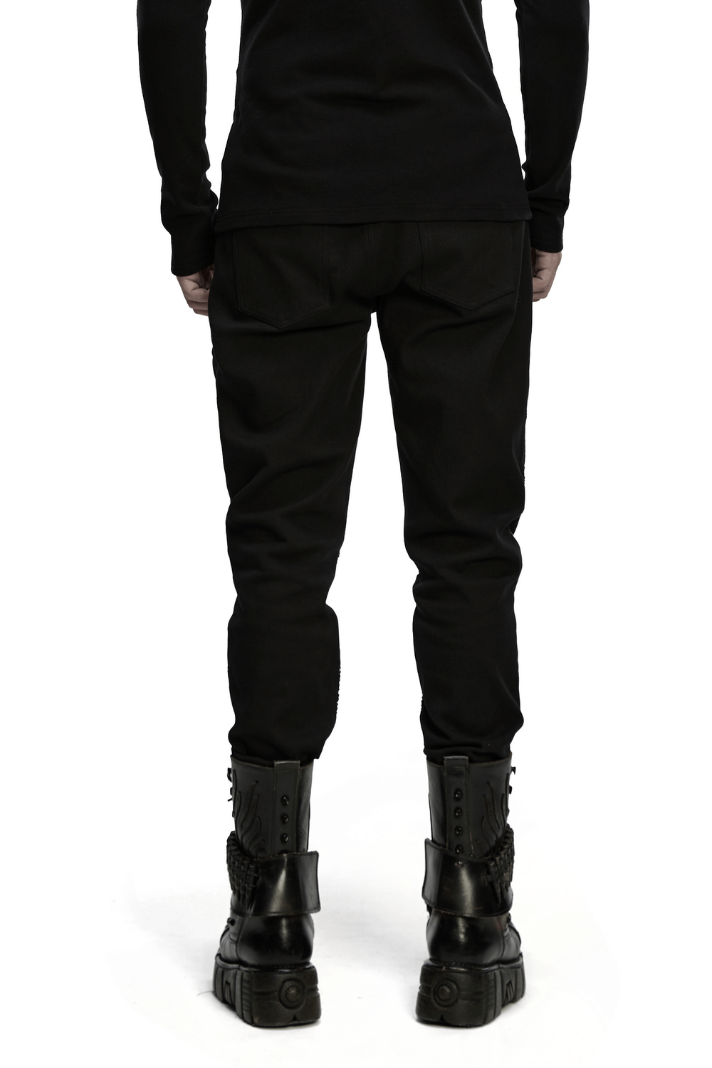 Black Gothic Twill Pants with Mesh and Rivet Detailing
