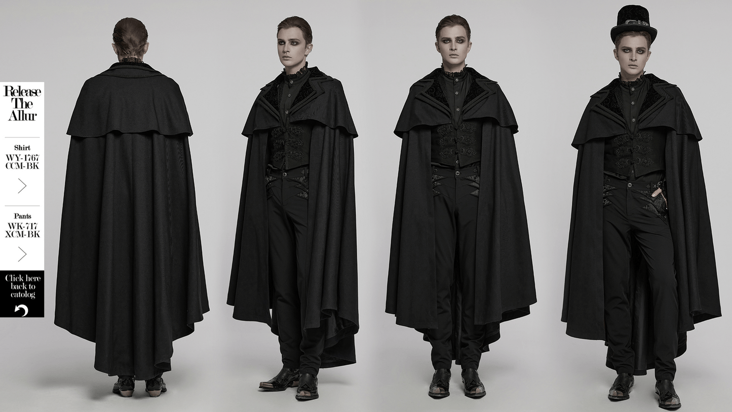 Black Gothic Vampire Cloak with Double Layered Collar