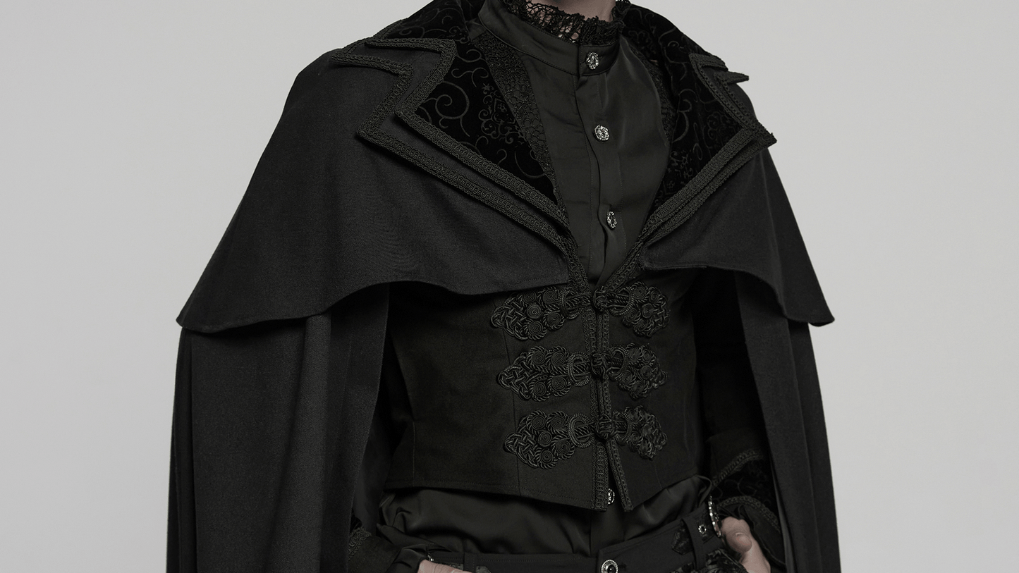 Black Gothic Vampire Cloak with Double Layered Collar