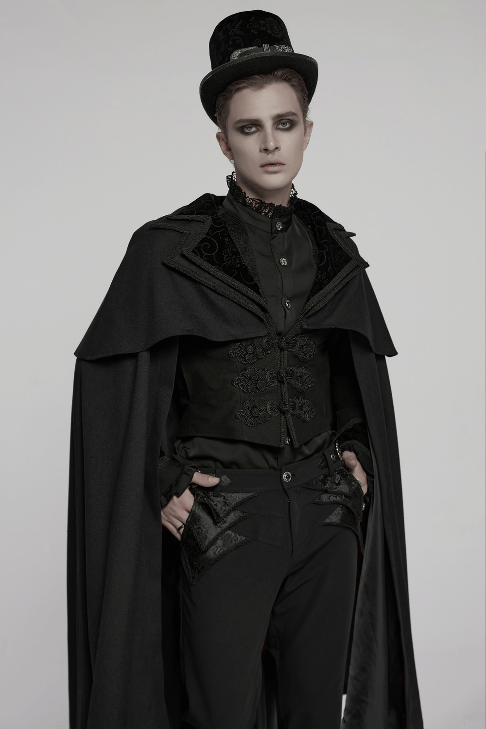 Black Gothic Vampire Cloak with Double Layered Collar