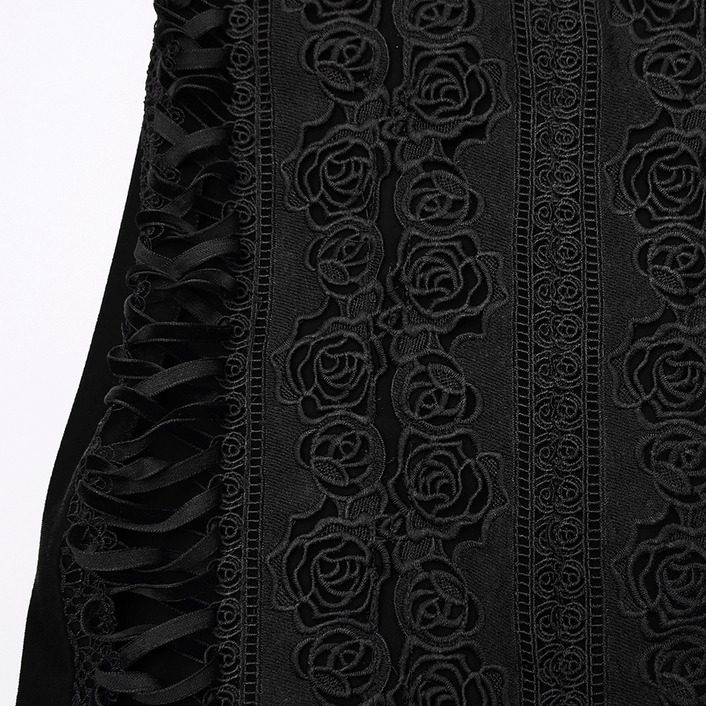 Black Gothic Velvet Rose Lace High-Low Fishtail Skirt