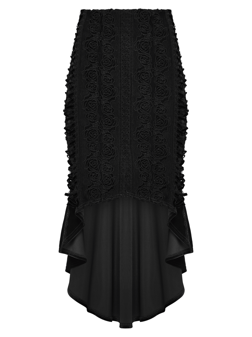 Black Gothic Velvet Rose Lace High-Low Fishtail Skirt