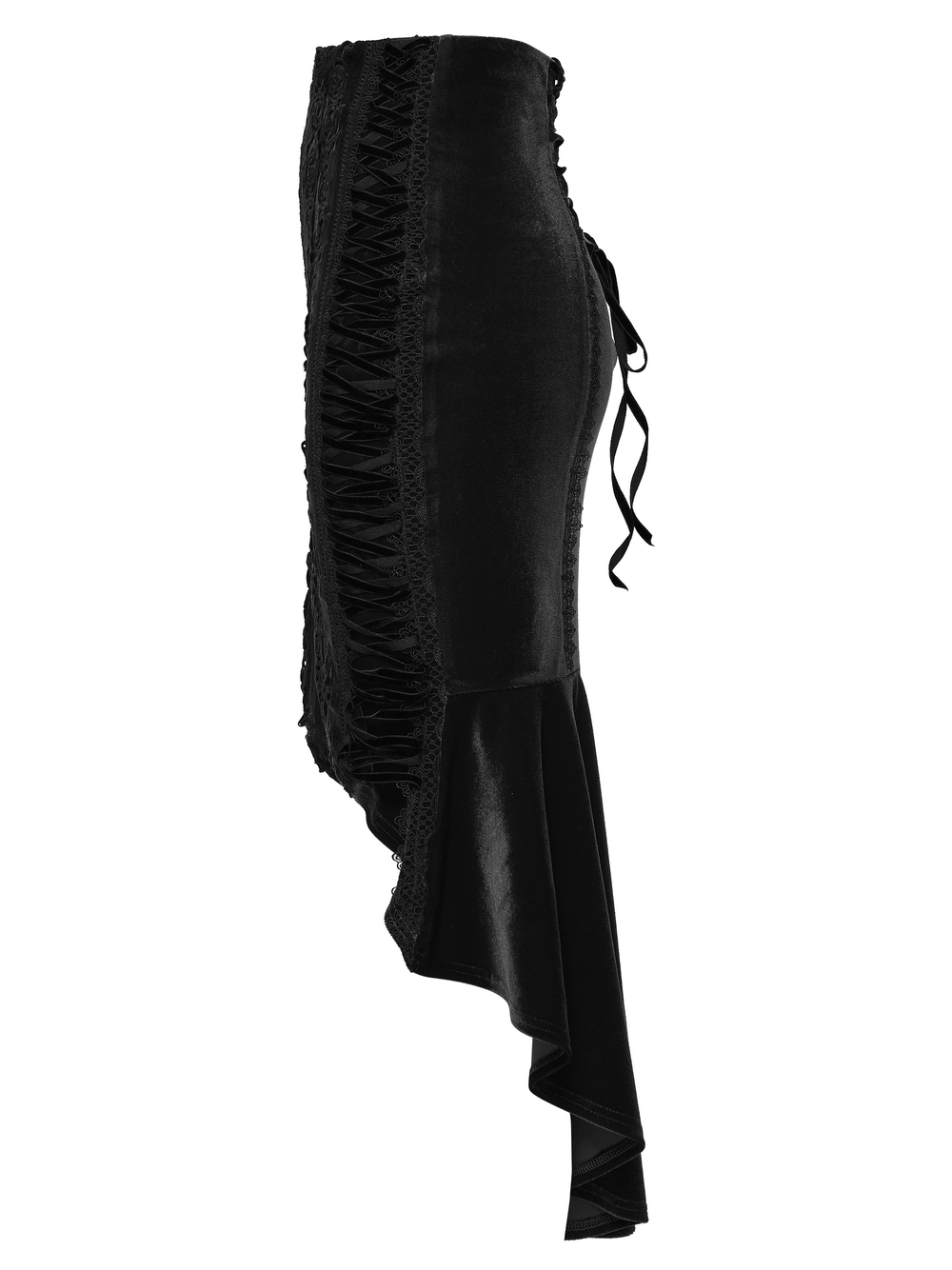 Black Gothic Velvet Rose Lace High-Low Fishtail Skirt
