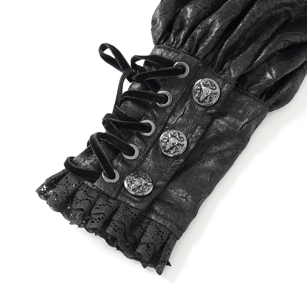 Black Gothic Victorian Lace-Up Shirt with Puff Sleeves