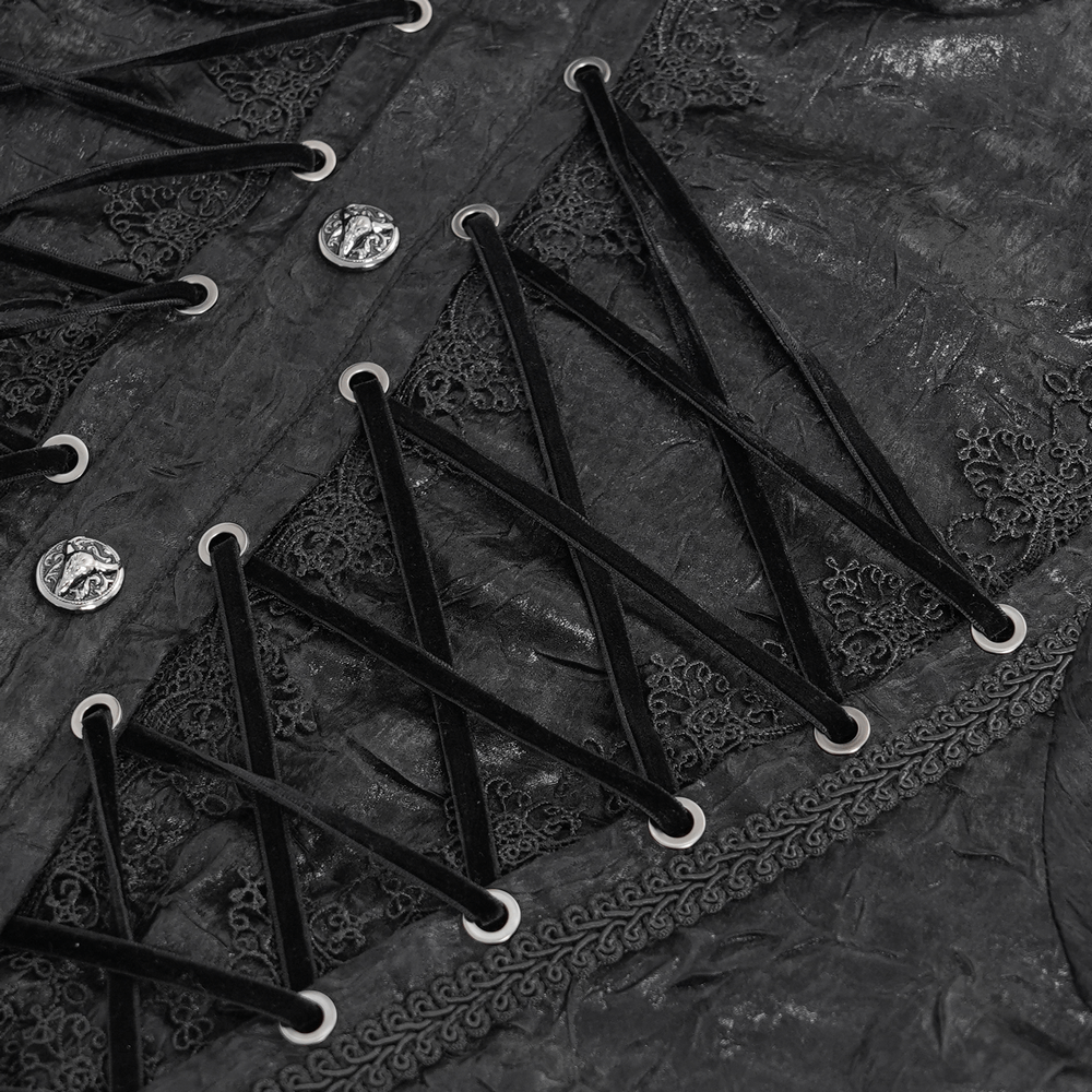 Black Gothic Victorian Lace-Up Shirt with Puff Sleeves