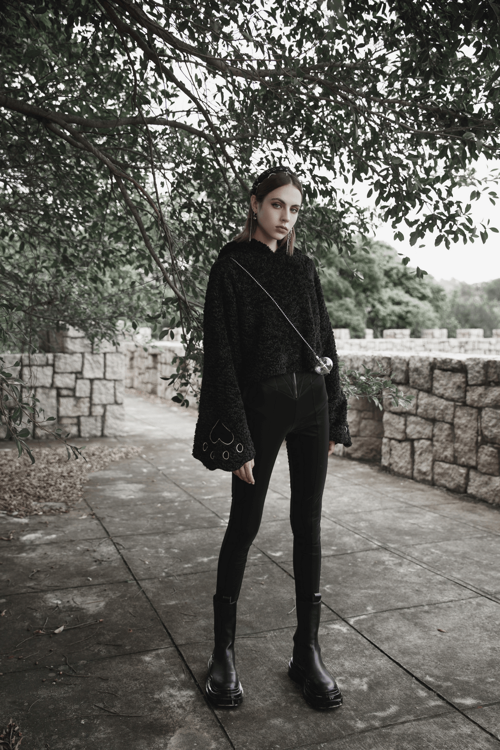 Black High-Waist Faux Leather Bat Wing Leggings