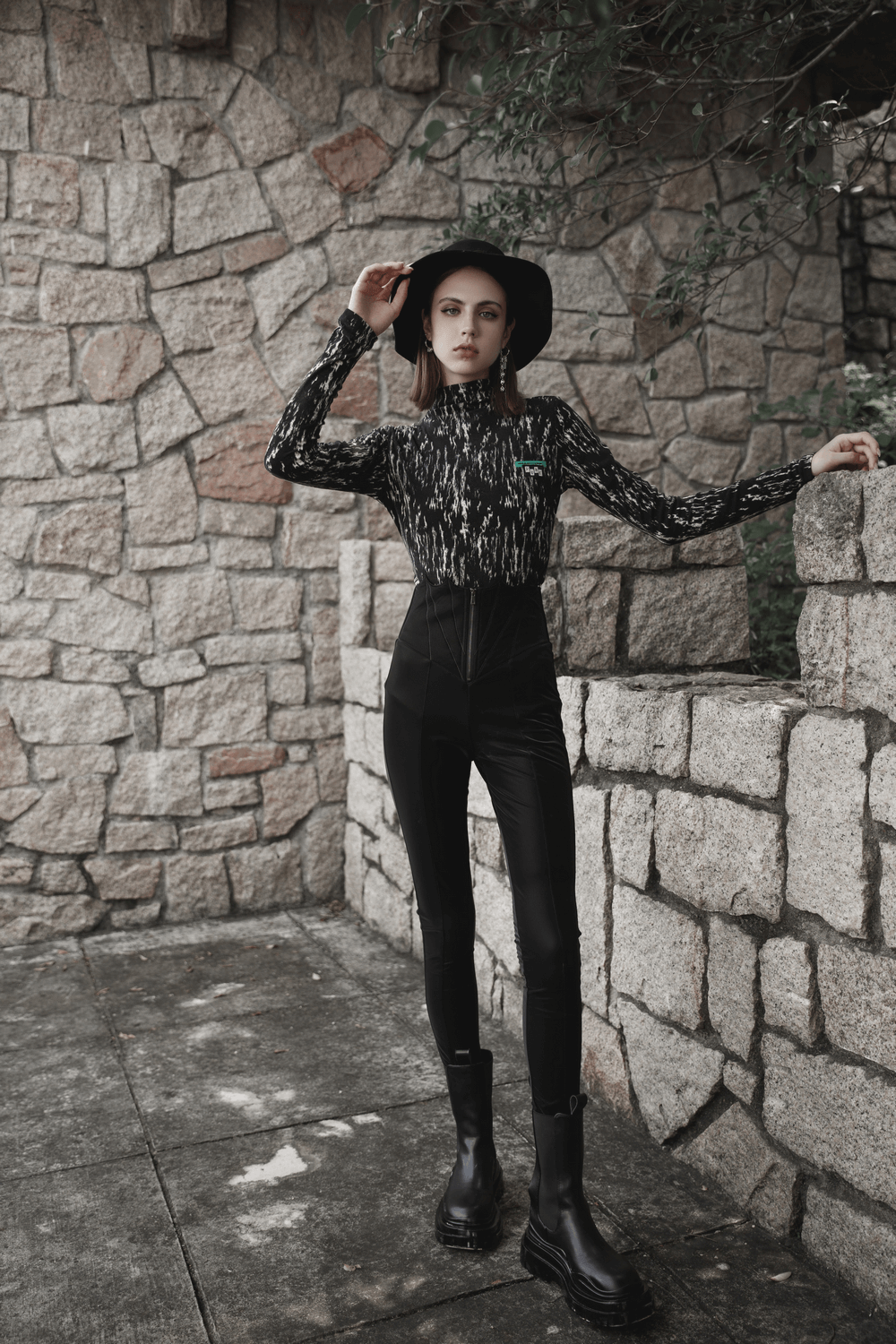 Black High-Waist Faux Leather Bat Wing Leggings