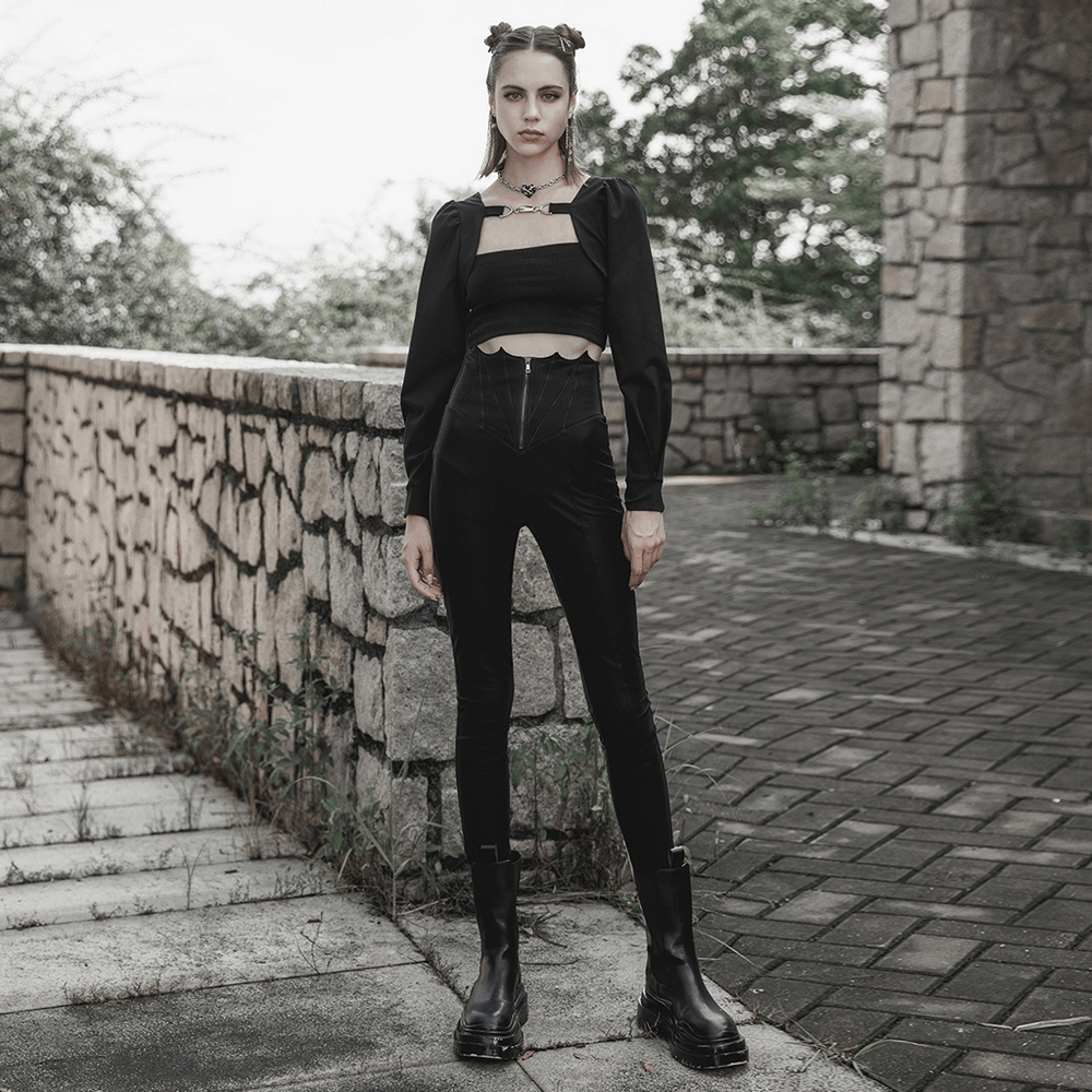 Black High-Waist Faux Leather Bat Wing Leggings