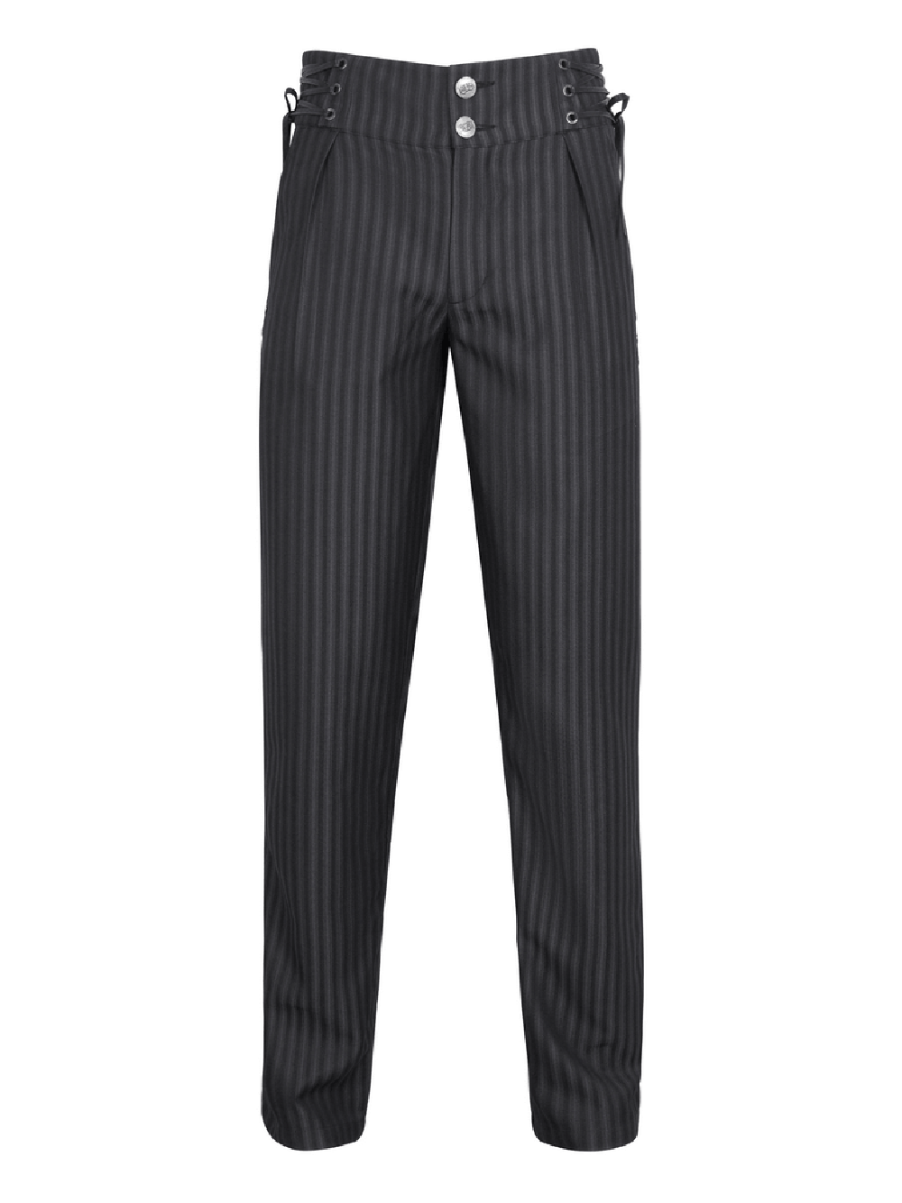 Black High-Waisted Lace-Up Side Striped Trousers