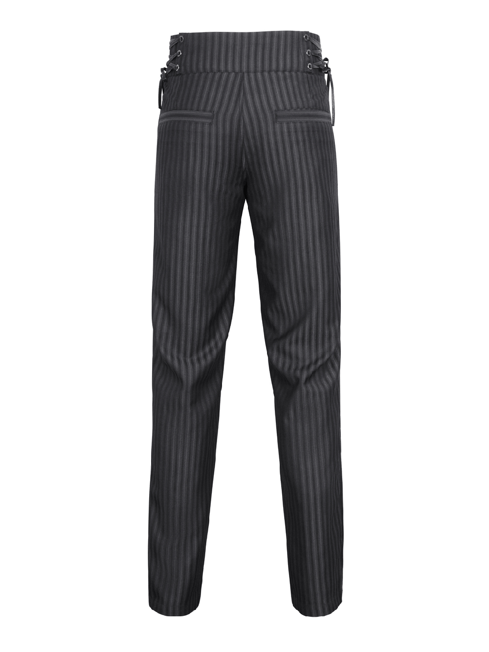 Black High-Waisted Lace-Up Side Striped Trousers