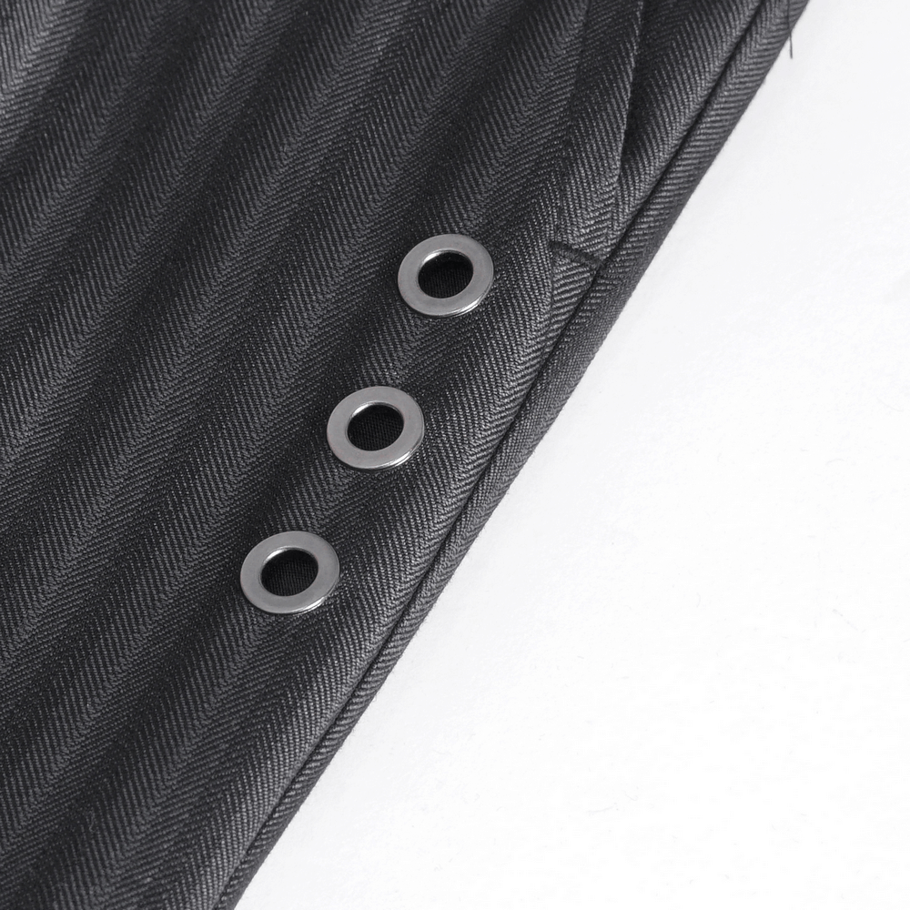 Black High-Waisted Lace-Up Side Striped Trousers