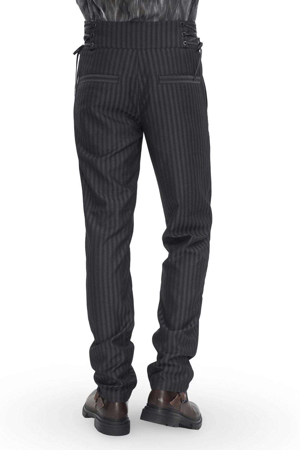 Black High-Waisted Lace-Up Side Striped Trousers