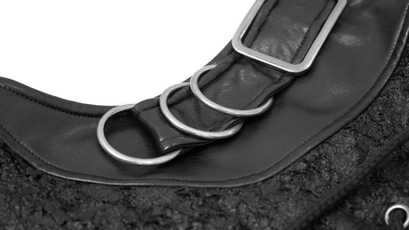 Black Hooded Sleeveless Top / Gothic Lacing on the Neckline T-Shirt with Buckle