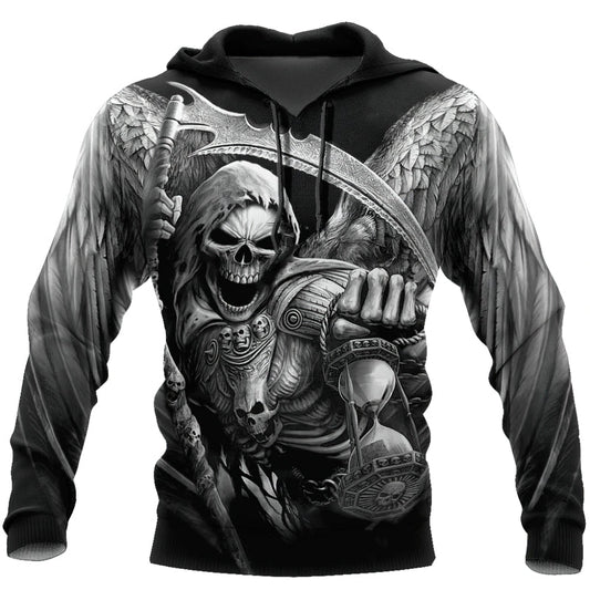 Black Hoodie with Death 3D Print / Alternative Style Skull Hoodie for Men