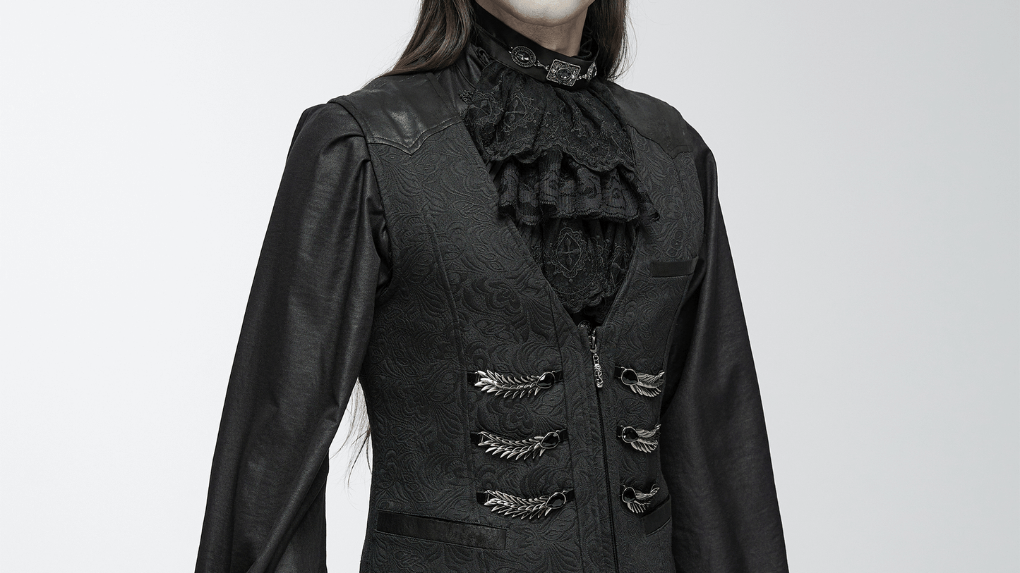 Black Jacquard Dragon Scale Gothic Waistcoat for Men