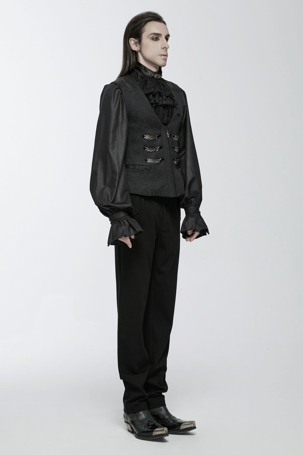 Black Jacquard Dragon Scale Gothic Waistcoat for Men