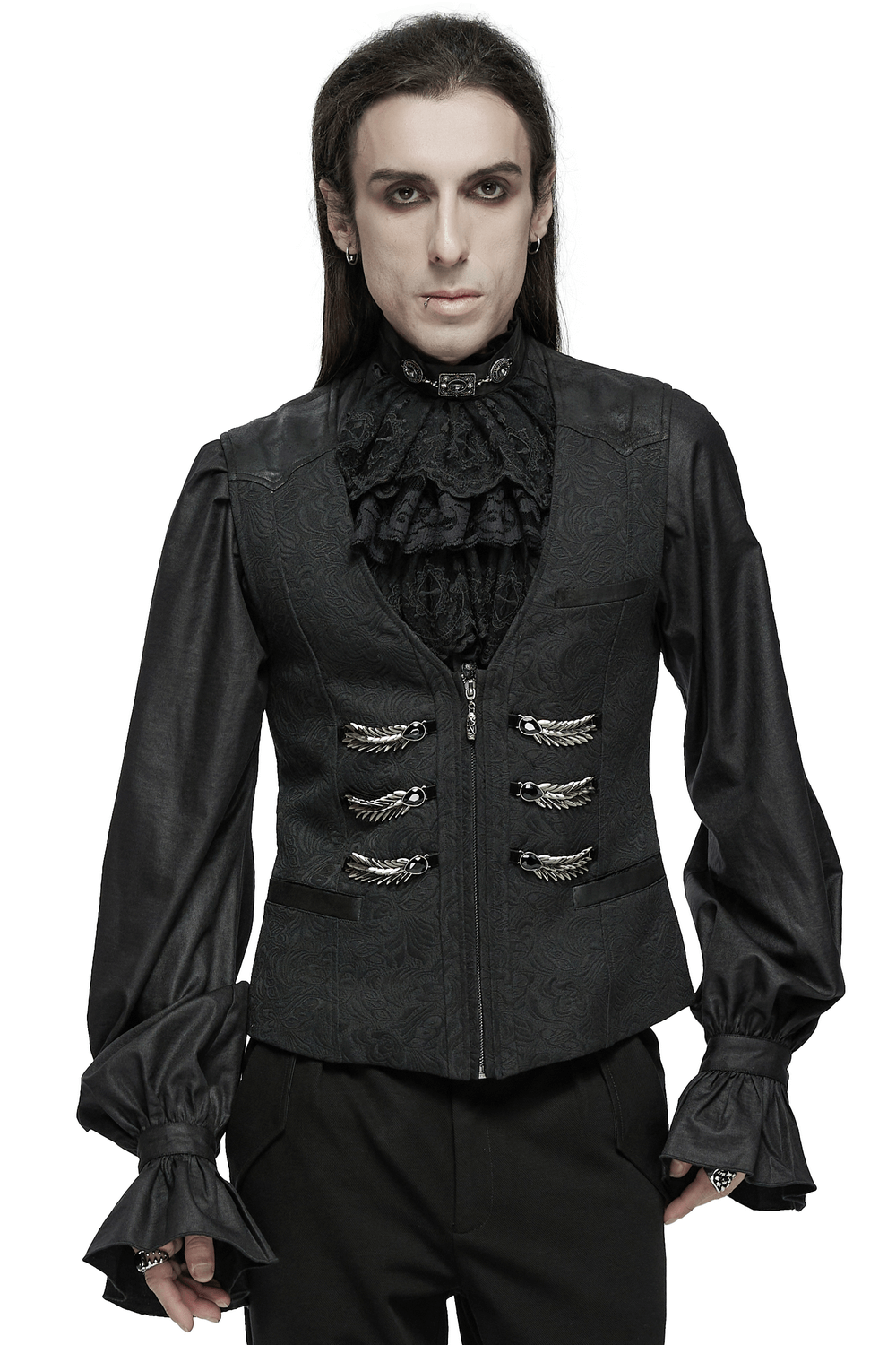Black Jacquard Dragon Scale Gothic Waistcoat for Men