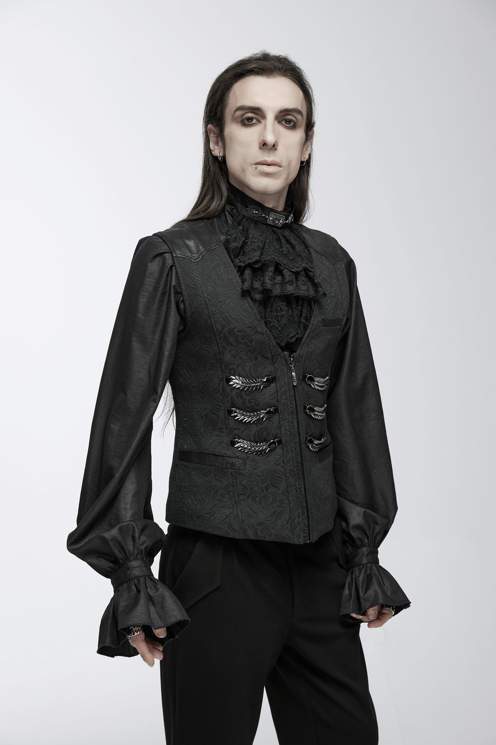 Black Jacquard Dragon Scale Gothic Waistcoat for Men