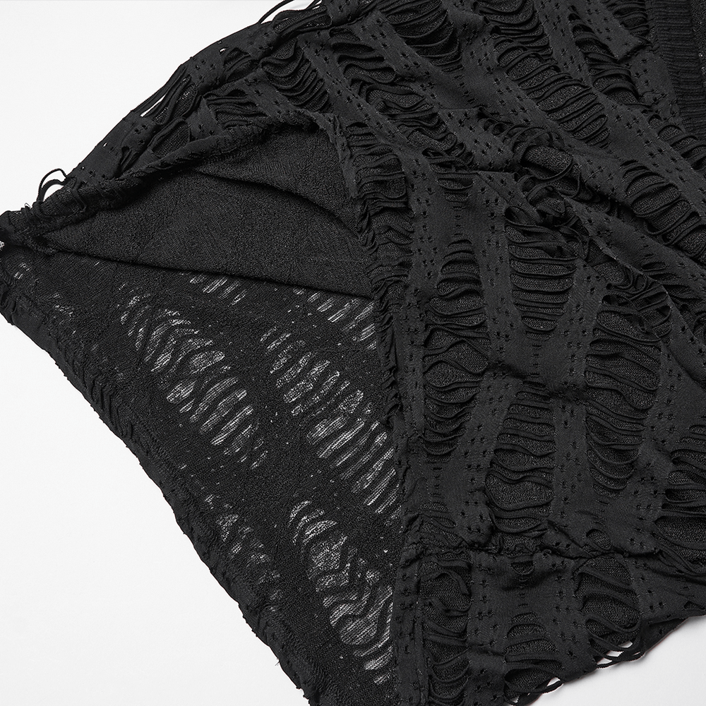 Black Knit Punk Cardigan with Ragged Loose Sleeve Design