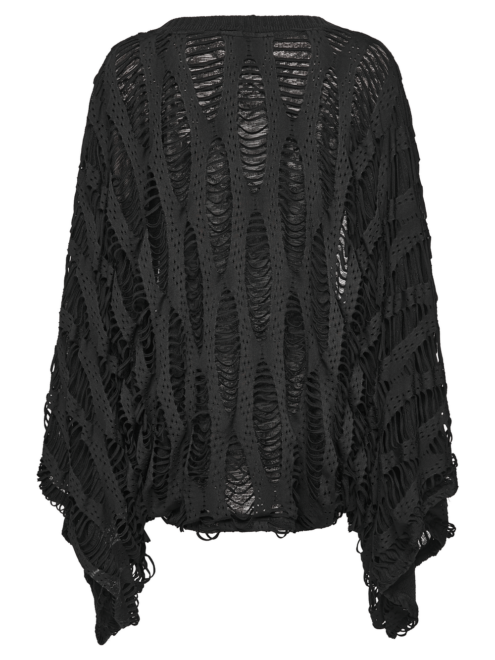 Black Knit Punk Cardigan with Ragged Loose Sleeve Design